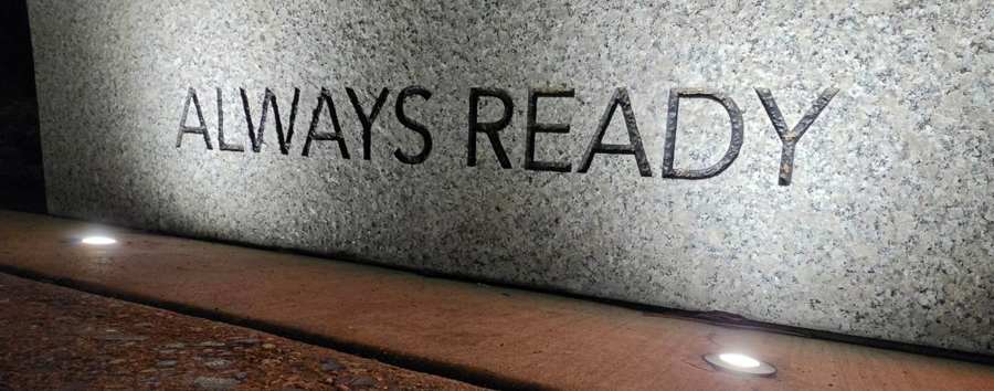 Stone memorial engraved with the words Always Ready