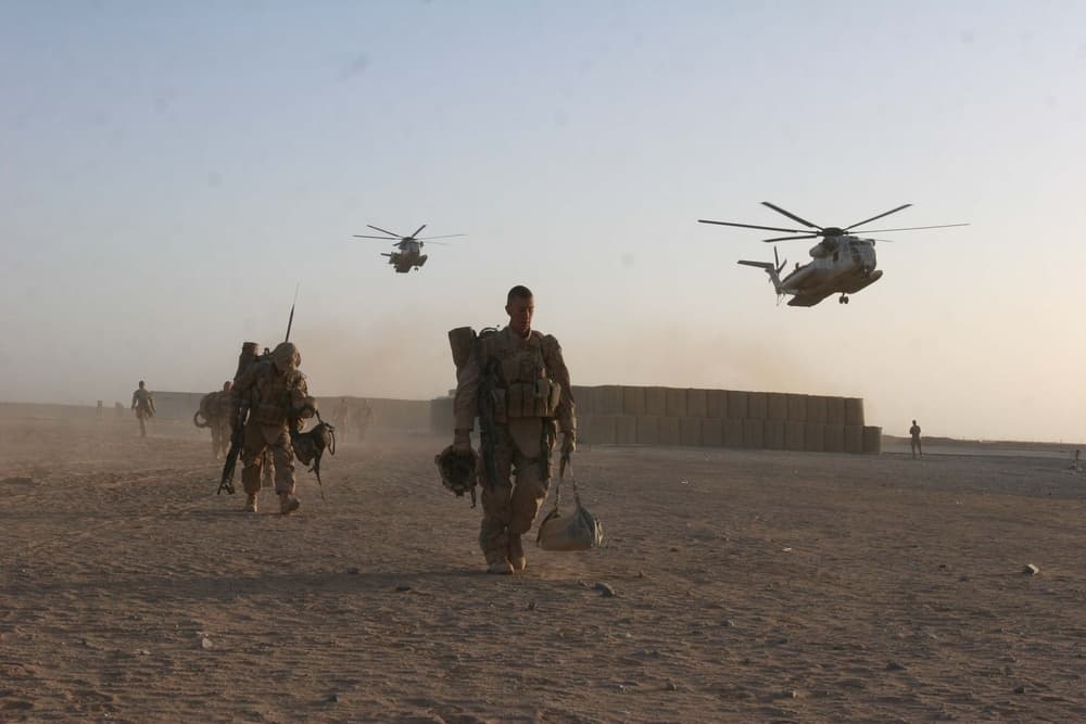U.S. Marines preparing to board helicopters in Afghanistan in 2009; not Dakota Meyer's unit